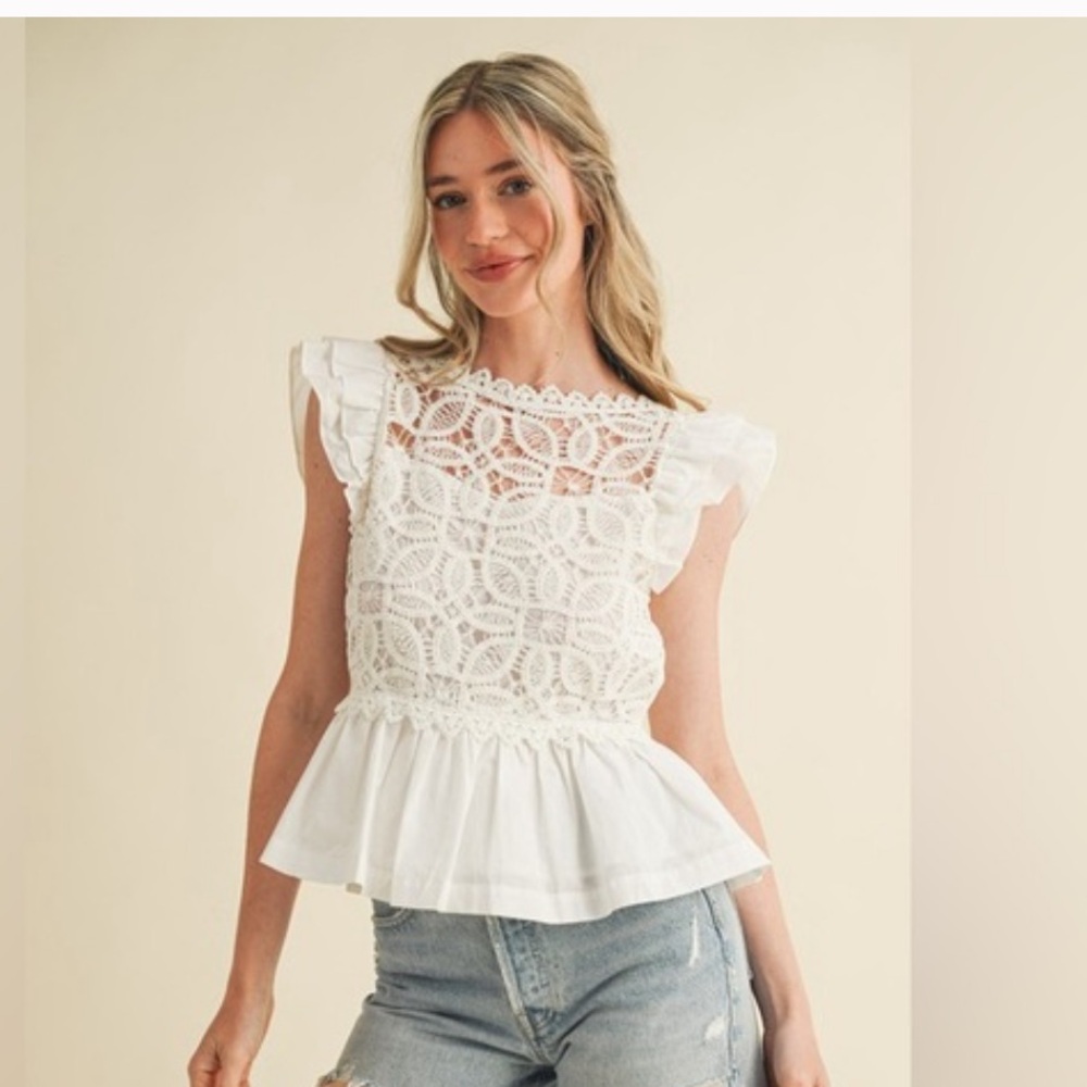 Elegant White Lace Peplum Blouse